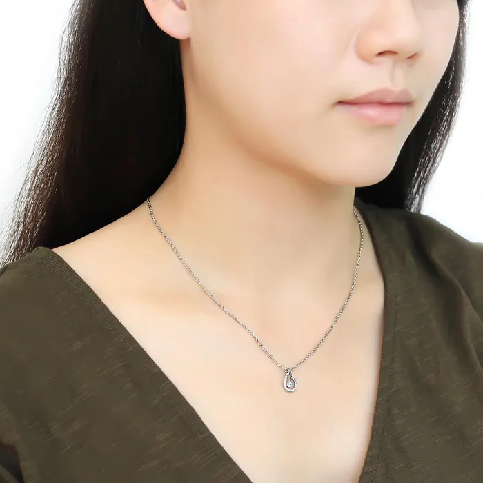 Necklaces Alamode DA090 High polished no plating Stainless Steel Chain Pendant with AAA Grade CZ in Sea Blue