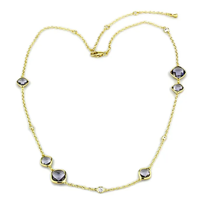 Necklaces Alamode LO3235 Gold Brass Necklace with Synthetic Synthetic Glass in Amethyst Necklaces Alamode LO3235 Gold Brass Necklace with Synthetic Synthetic Glass in Amethyst