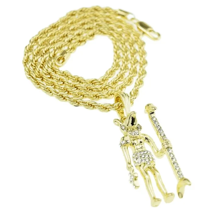 Necklaces Bling Cartel Admin Anubis Figure Pendant Gold Finish Rope Chain Necklace 24
