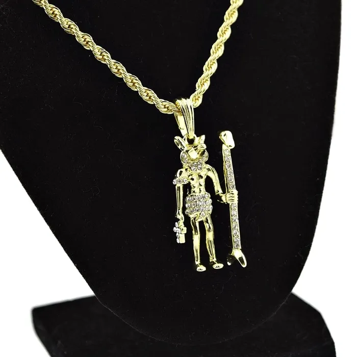 Necklaces Bling Cartel Admin Anubis Figure Pendant Gold Finish Rope Chain Necklace 24
