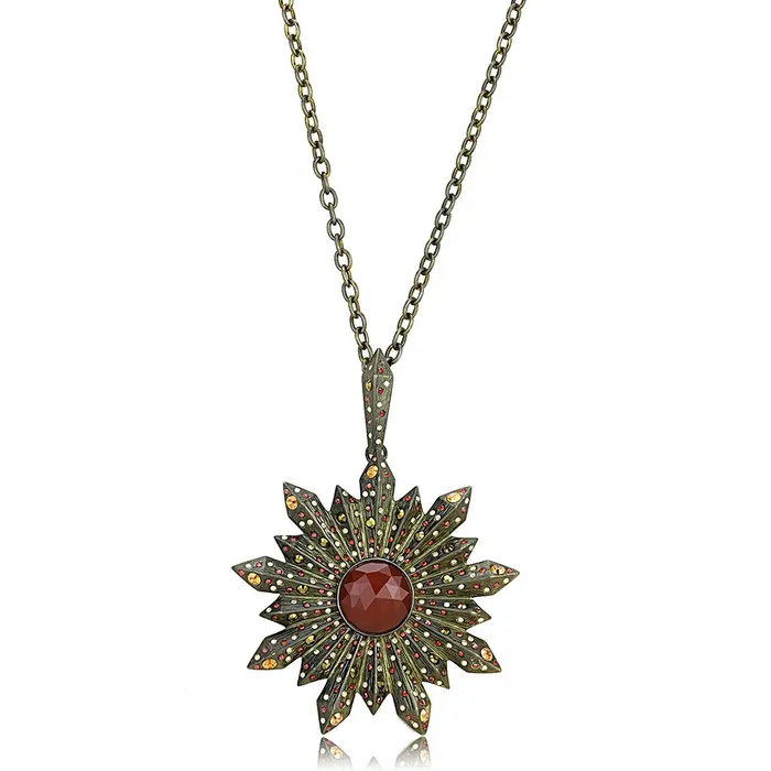 Necklaces LO4219 Antique Copper Brass Necklace with Synthetic Onyx in Red Series Alamode Necklaces LO4219 Antique Copper Brass Necklace with Synthetic Onyx in Red Series Alamode