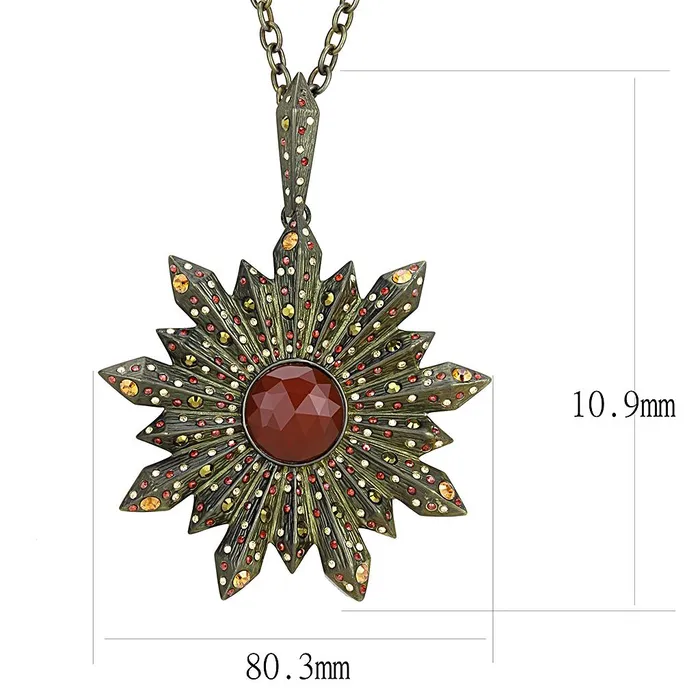 Necklaces LO4219 Antique Copper Brass Necklace with Synthetic Onyx in Red Series Alamode