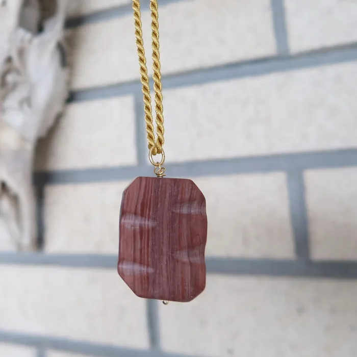 Necklaces Satin Crystals Marble Necklace Redline Rectangle Stone Gold Cord