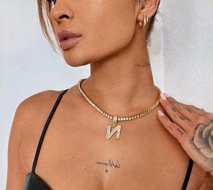 Necklaces VVS Jewelry Initial Iced out Baguette Letter Pendant FREE Chain