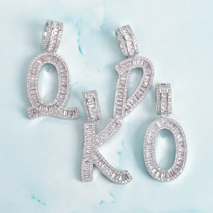 Necklaces VVS Jewelry Initial Iced out Baguette Letter Pendant FREE Chain