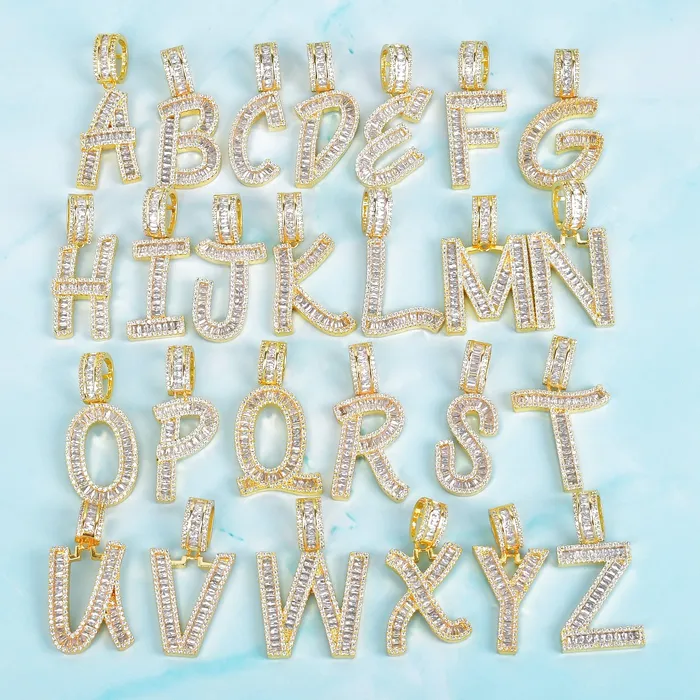 Necklaces VVS Jewelry Initial Iced out Baguette Letter Pendant FREE Chain