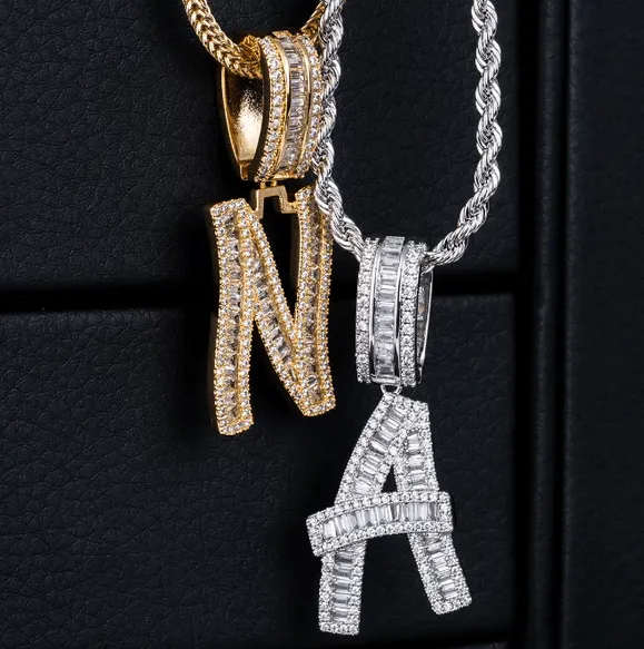 Necklaces VVS Jewelry Initial Iced out Baguette Letter Pendant FREE Chain