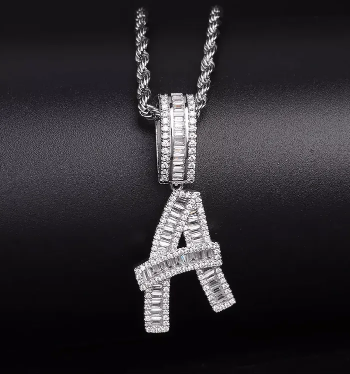 Necklaces VVS Jewelry Initial Iced out Baguette Letter Pendant FREE Chain