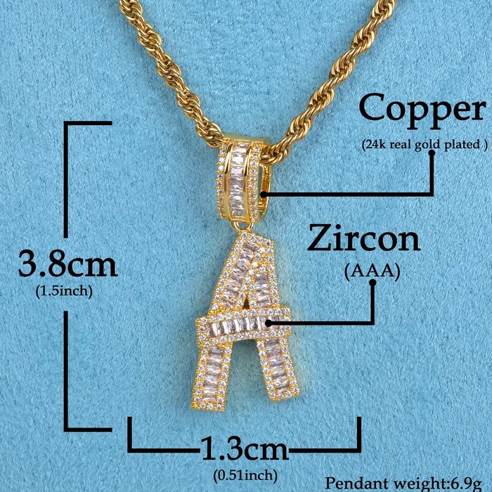 Necklaces VVS Jewelry Initial Iced out Baguette Letter Pendant FREE Chain