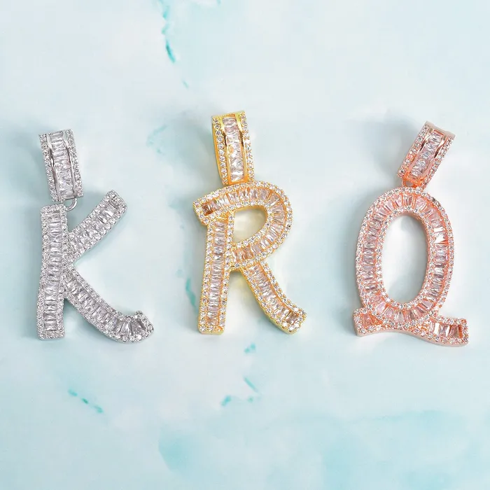 Necklaces VVS Jewelry Initial Iced out Baguette Letter Pendant FREE Chain