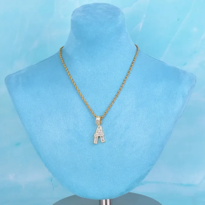 Necklaces VVS Jewelry Initial Iced out Baguette Letter Pendant FREE Chain
