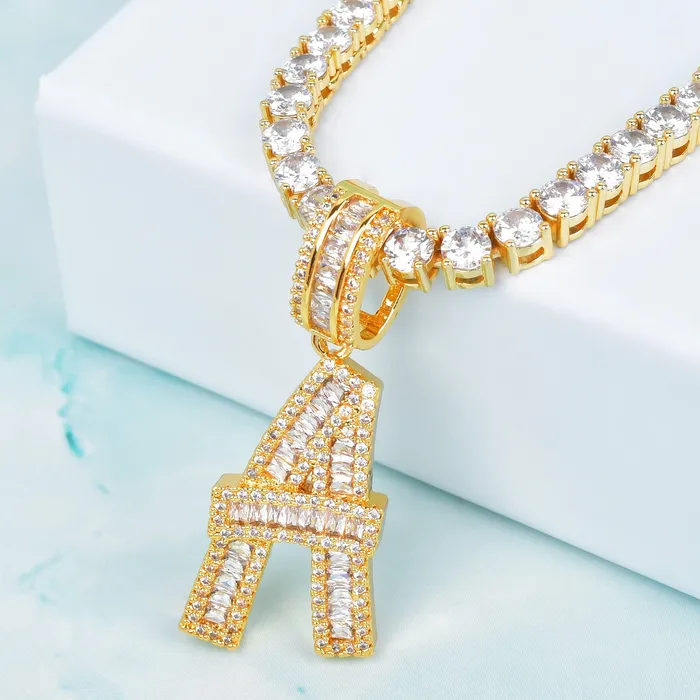 Necklaces VVS Jewelry Initial Iced out Baguette Letter Pendant FREE Chain