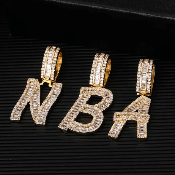 Necklaces VVS Jewelry Initial Iced out Baguette Letter Pendant FREE Chain