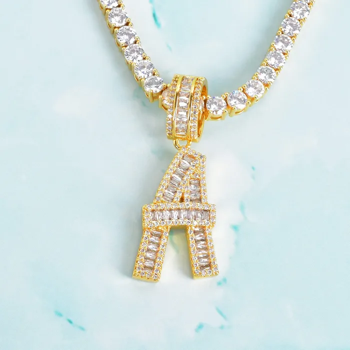 Necklaces VVS Jewelry Initial Iced out Baguette Letter Pendant FREE Chain