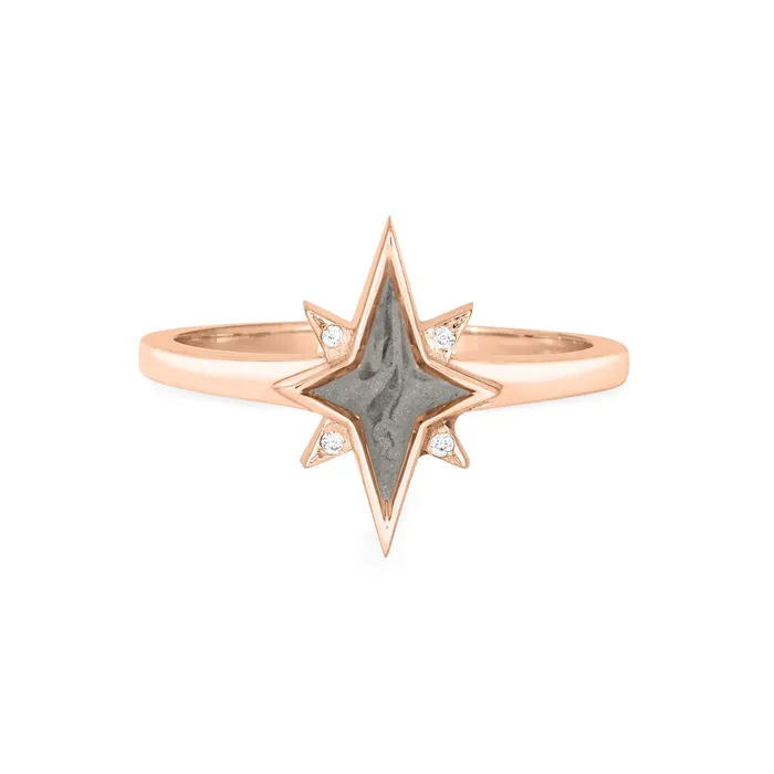 North Star Cremation Ring in 14K Rose Gold with Diamond Points closebymejewelry Rings