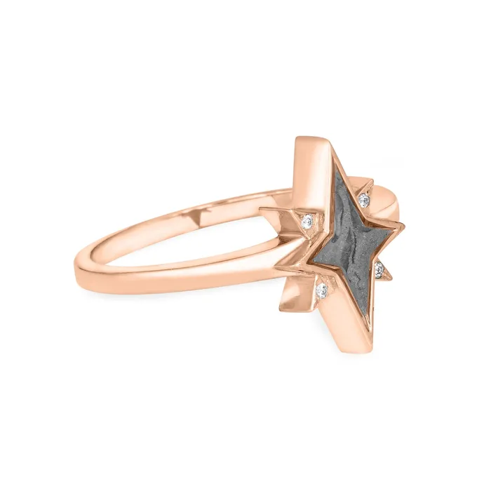 North Star Cremation Ring in 14K Rose Gold with Diamond Points closebymejewelry Rings