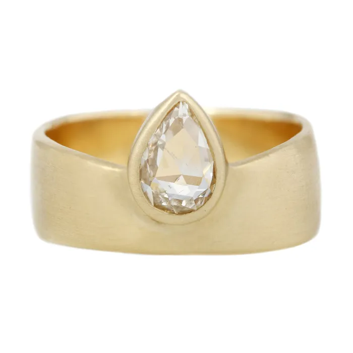 Rebecca Overmann Rings Pear Rose Cut Diamond Smooth Band