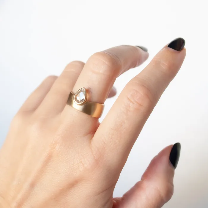 Rebecca Overmann Rings Pear Rose Cut Diamond Smooth Band