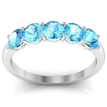 Rings 100cttw Shared Prong Aquamarine Five Stone Ring deBebians