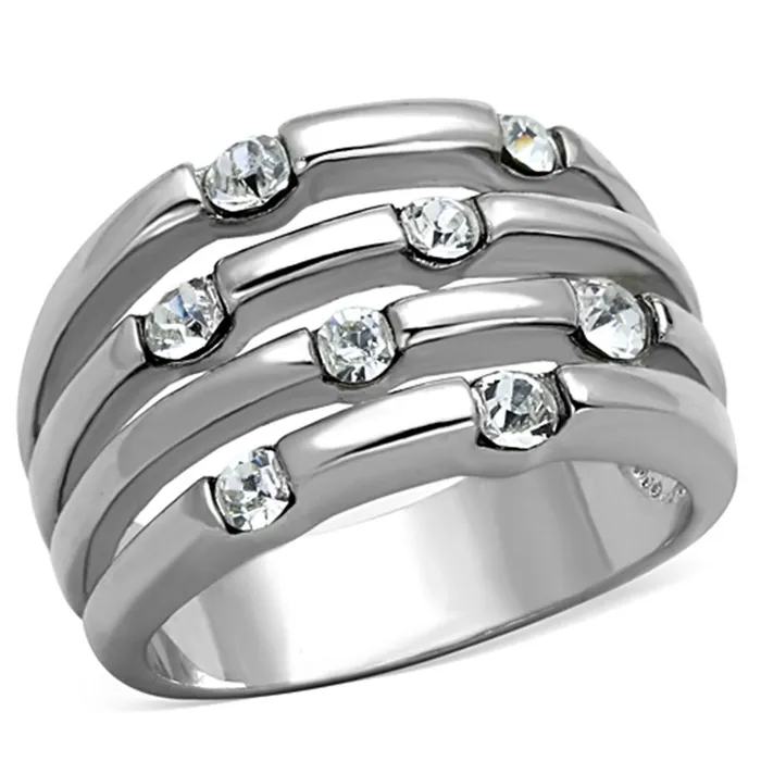 Rings Alamode 3W581 Rhodium Brass Ring with Top Grade Crystal in Clear