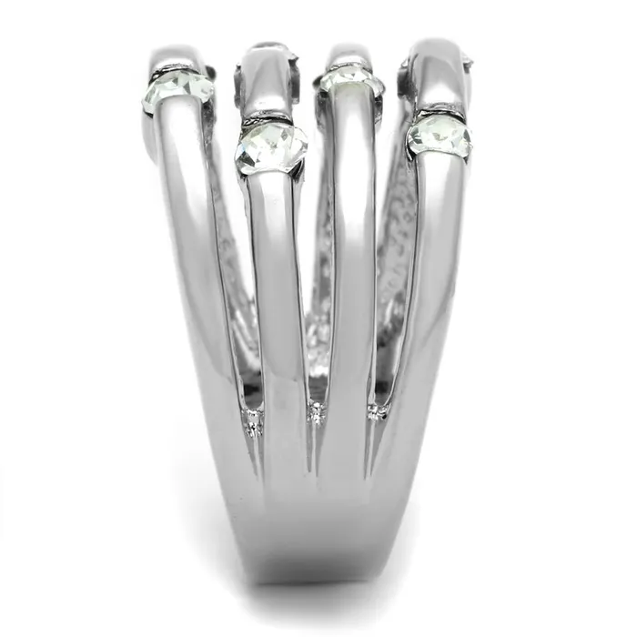 Rings Alamode 3W581 Rhodium Brass Ring with Top Grade Crystal in Clear