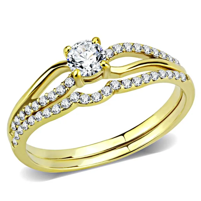 Rings Alamode DA277 IP GoldIon Plating Stainless Steel Ring with AAA Grade CZ in Clear Rings Alamode DA277 IP GoldIon Plating Stainless Steel Ring with AAA Grade CZ in Clear