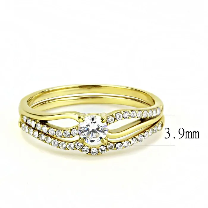 Rings Alamode DA277 IP GoldIon Plating Stainless Steel Ring with AAA Grade CZ in Clear