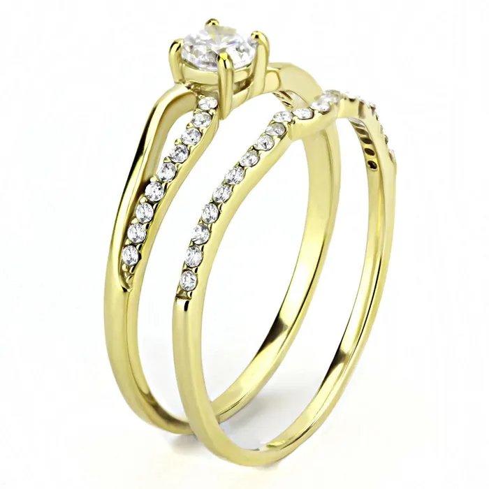 Rings Alamode DA277 IP GoldIon Plating Stainless Steel Ring with AAA Grade CZ in Clear