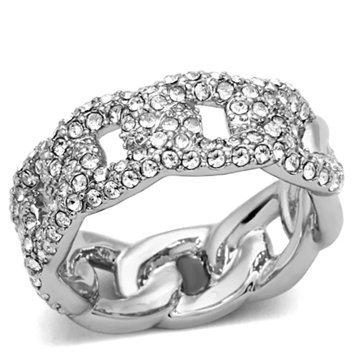 Rings Alamode LO3210 Rhodium Brass Ring with Top Grade Crystal in Clear