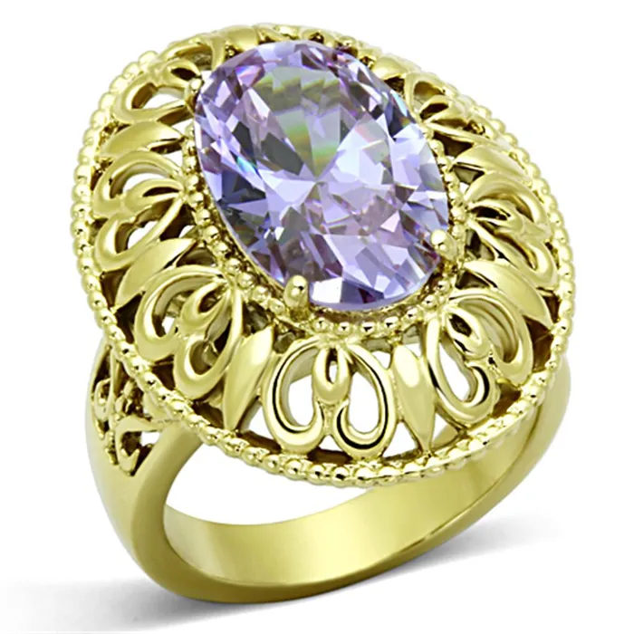 Rings Alamode TK1110 IP GoldIon Plating Stainless Steel Ring with AAA Grade CZ in Light Amethyst Rings Alamode TK1110 IP GoldIon Plating Stainless Steel Ring with AAA Grade CZ in Light Amethyst