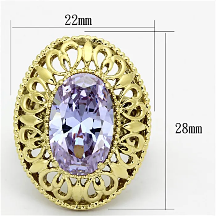 Rings Alamode TK1110 IP GoldIon Plating Stainless Steel Ring with AAA Grade CZ in Light Amethyst