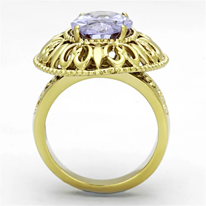 Rings Alamode TK1110 IP GoldIon Plating Stainless Steel Ring with AAA Grade CZ in Light Amethyst