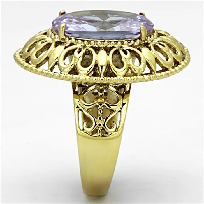 Rings Alamode TK1110 IP GoldIon Plating Stainless Steel Ring with AAA Grade CZ in Light Amethyst