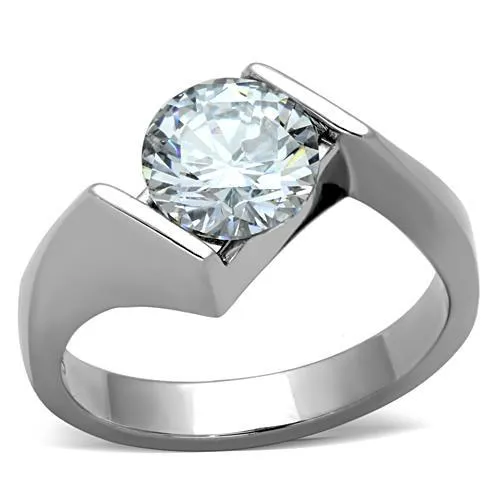 Rings Alamode TK1538 High polished no plating Stainless Steel Ring with AAA Grade CZ in Clear Rings Alamode TK1538 High polished no plating Stainless Steel Ring with AAA Grade CZ in Clear