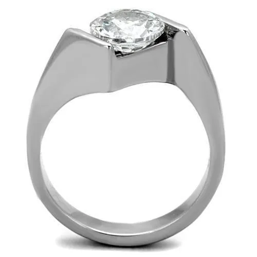 Rings Alamode TK1538 High polished no plating Stainless Steel Ring with AAA Grade CZ in Clear