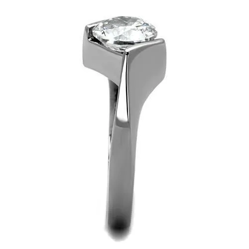 Rings Alamode TK1538 High polished no plating Stainless Steel Ring with AAA Grade CZ in Clear