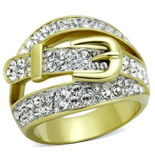 Rings Alamode TK1906 TwoTone IP Gold Ion Plating Stainless Steel Ring with Top Grade Crystal in Clear Rings Alamode TK1906 TwoTone IP Gold Ion Plating Stainless Steel Ring with Top Grade Crystal in Clear