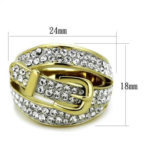 Rings Alamode TK1906 TwoTone IP Gold Ion Plating Stainless Steel Ring with Top Grade Crystal in Clear