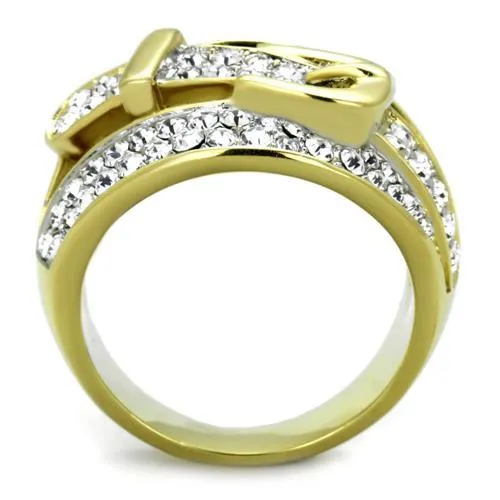 Rings Alamode TK1906 TwoTone IP Gold Ion Plating Stainless Steel Ring with Top Grade Crystal in Clear