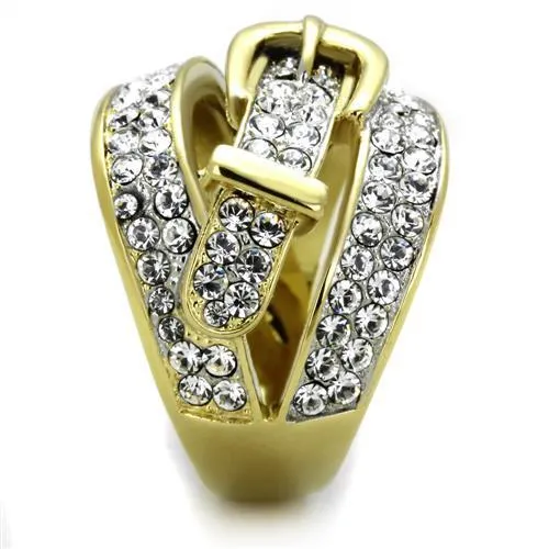 Rings Alamode TK1906 TwoTone IP Gold Ion Plating Stainless Steel Ring with Top Grade Crystal in Clear
