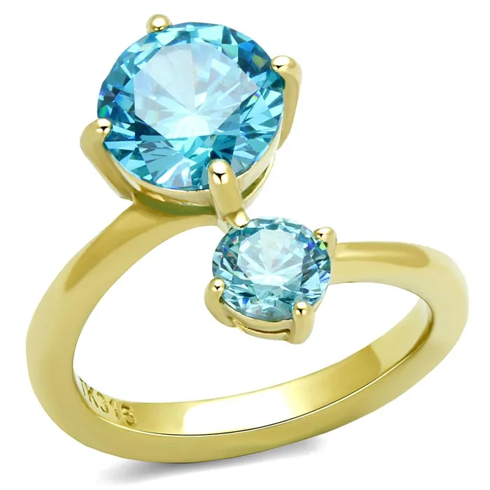 Rings Alamode TK3092 IP GoldIon Plating Stainless Steel Ring with AAA Grade CZ in Sea Blue Rings Alamode TK3092 IP GoldIon Plating Stainless Steel Ring with AAA Grade CZ in Sea Blue