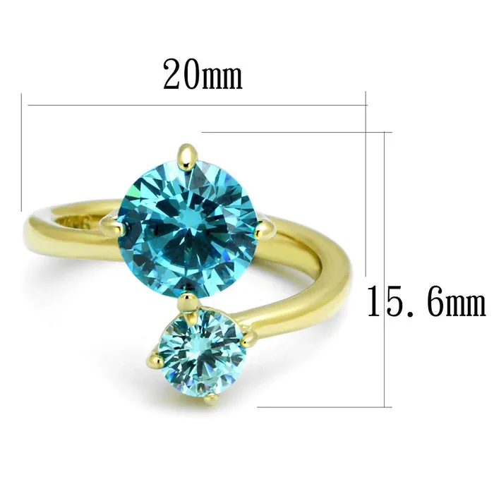 Rings Alamode TK3092 IP GoldIon Plating Stainless Steel Ring with AAA Grade CZ in Sea Blue