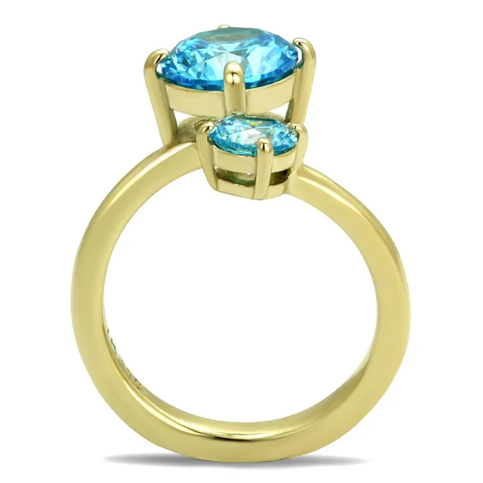 Rings Alamode TK3092 IP GoldIon Plating Stainless Steel Ring with AAA Grade CZ in Sea Blue