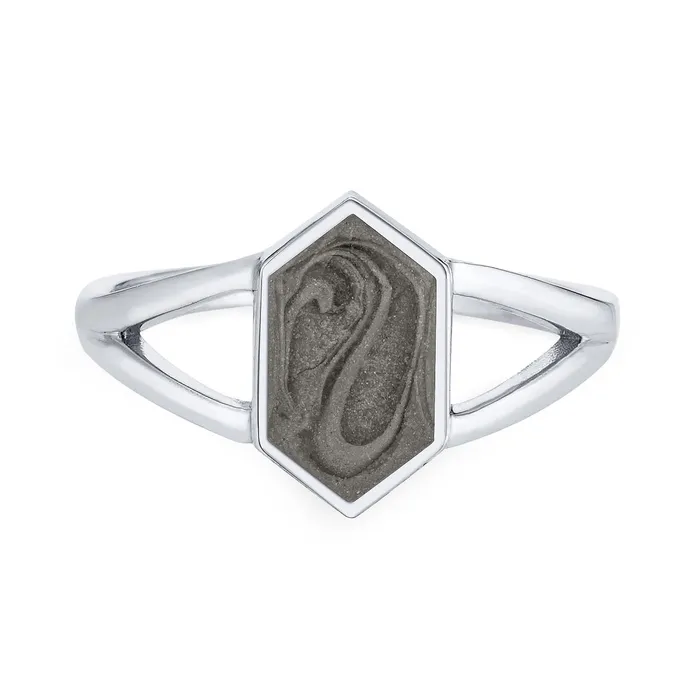 Rings closebymejewelry Hexagon Split Shank Cremation Ring in 14K White Gold