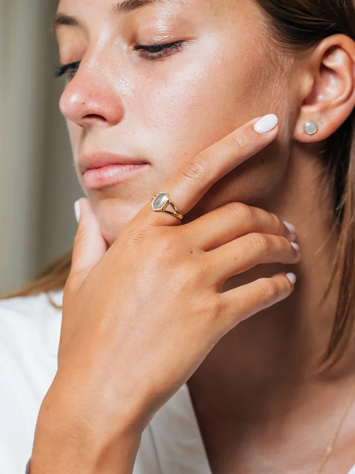 Rings closebymejewelry Hexagon Split Shank Cremation Ring in 14K White Gold
