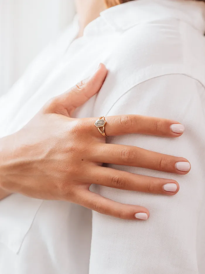 Rings closebymejewelry Hexagon Split Shank Cremation Ring in 14K White Gold