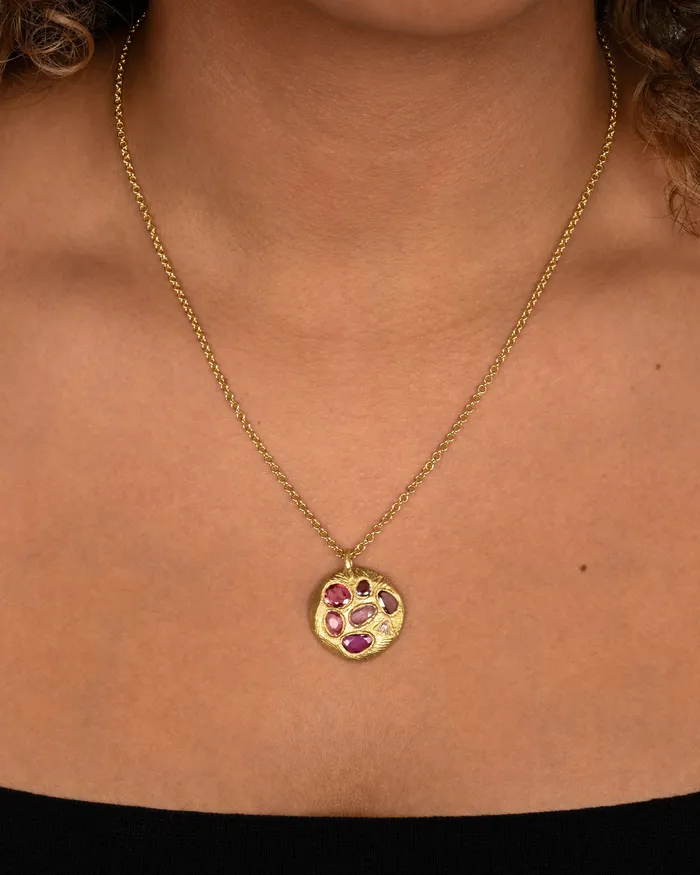 Sapphire and Diamond Mosaic Medallion Pendant Necklace PAGE SARGISSON Necklaces Sapphire and Diamond Mosaic Medallion Pendant Necklace PAGE SARGISSON Necklaces