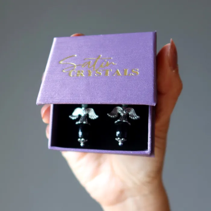 Satin Crystals Earrings Onyx Earrings Flying Black Angel Green Aventurine