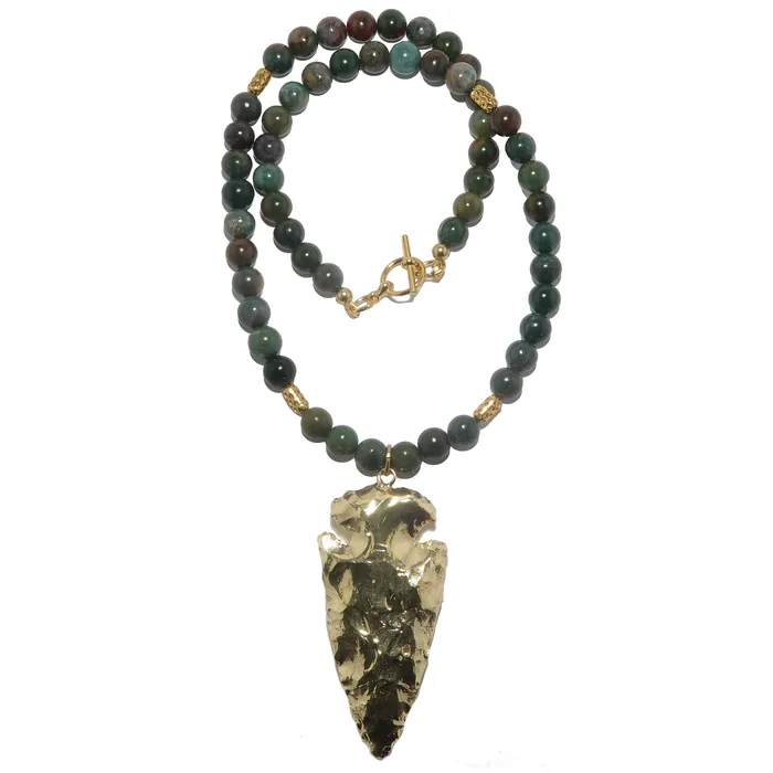 Satin Crystals Necklaces Bloodstone Necklace Brave Soul Gold Arrowhead