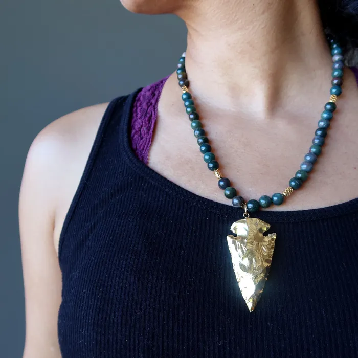 Satin Crystals Necklaces Bloodstone Necklace Brave Soul Gold Arrowhead